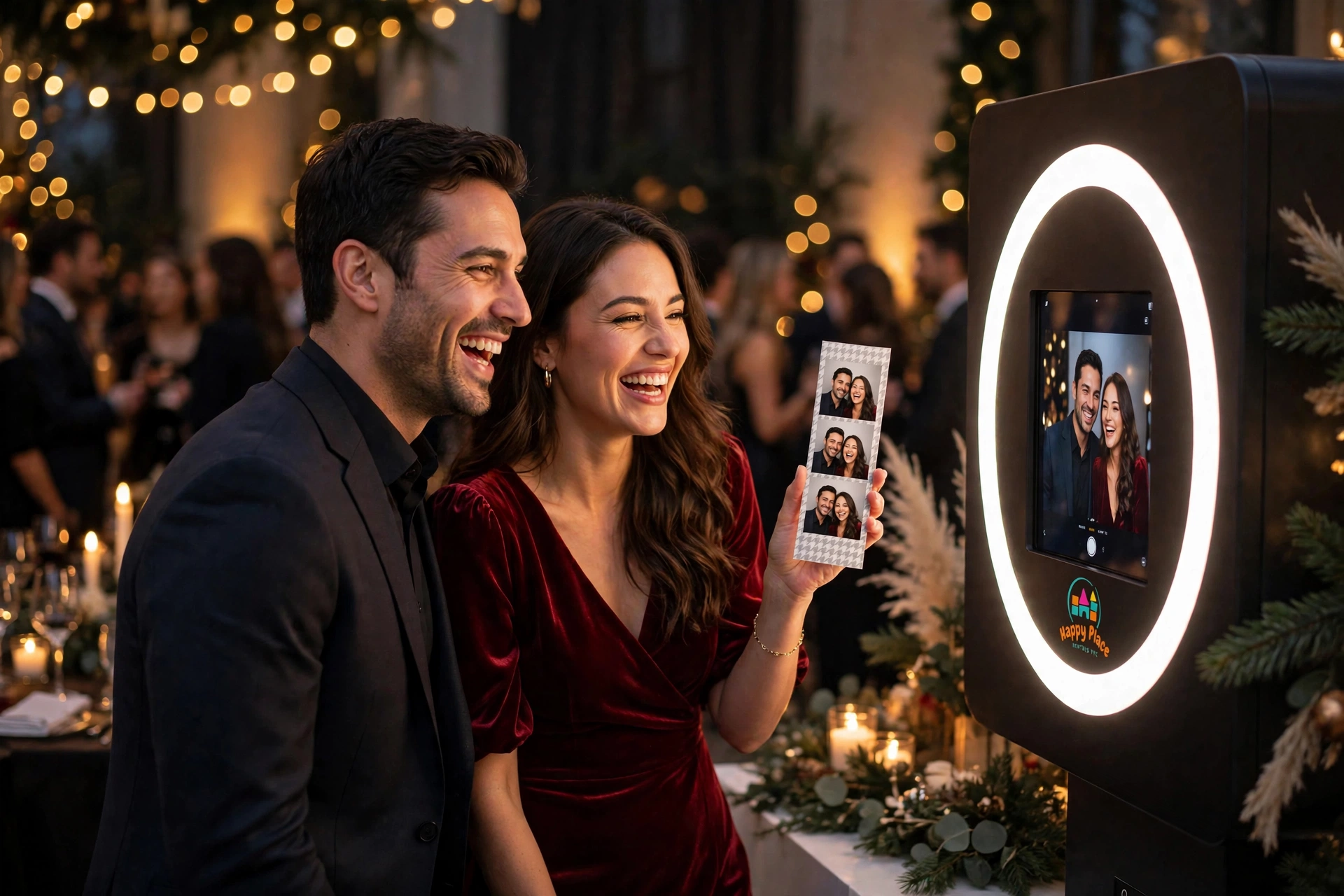 Guests posing at the Happy Place photo booth